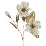 Decoratiune Magnolia, Decoris, 20x10x70 cm, poliester, alb/auriu
