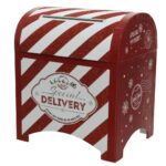 Decoratiune Mailbox white stripes, Decoris, 16x20x23.5 cm, hartie, rosu/alb