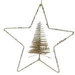 Decoratiune Star w tree, Decoris, 30×6 cm, metal, sampanie/auriu