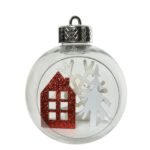 Glob Bauble tree-house- snowflake, Decoris, Ø8 cm, plastic, rosu/alb