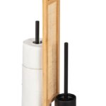 Suport pentru hartie igienica si perie toaleta, Wenko, Rivalta Allegre, 25 x 73 x 25 cm, bambus/inox, natur/negru