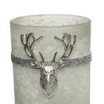 Suport pentru lumanare Deer Silver, Decoris, 12.5x10x18 cm, sticla, argintiu/gri