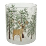 Suport pentru lumanare Trees and deer, Decoris, 9×10 cm, sticla