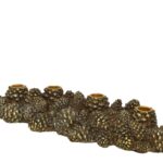Suport pentru lumanari Pinecone, Decoris, 13.5×40.5×7.5 cm, polirasina, auriu/maro