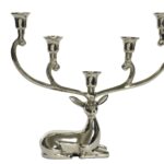 Suport pentru 5 lumanari Deer, 35×7.5×33 cm, aluminiu, argintiu
