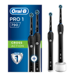 Set 2 x Periuta de dinti electrica Oral-B PRO 1 790 Cross Action, 40000 pulsatii/min, 8800 oscilatii/min, Curatare 3D, 1 program, 2 capate, 1 incarcator, Negru