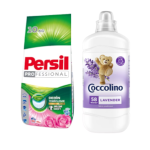 Pachet promotional Detergent Persil Professional Powder Rose Pentru Rufe Albe si Colorate Pudra Automat, 67 spalari, 10Kg + Balsam de rufe Coccolino Lavender, 58 spalari, 1.45L