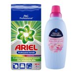 Pachet promotional Detergent de rufe pudra universal automat Ariel Professional Fresh 10Kg, 67 spalari + Balsam de rufe Felce Azzurra trandafir si floare de lotus 2 L