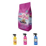 Pachet promotional Detergent de rufe pudra Yumos Trandafir, Color, 7kg, 70 spalari + Set 3 x Spray Yumos pentru haine, mobilier si tapiterie, 3 x 450ml