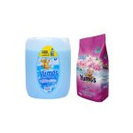 Pachet promotional Detergent de rufe pudra Yumos Trandafir, Color, 5kg, 50 spalari + Balsam de rufe Yumos, Briza Marii, 5 litri, 50 de spalari