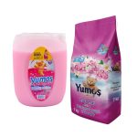 Pachet promotional Detergent de rufe pudra Yumos Trandafir, Color, 7kg, 70 spalari + Balsam de rufe Yumos, Prospetimea Florilor, 5Litri, 50 de spalari