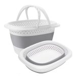 Cos de rufe pliabil mic cu manere , organizare si depozitare, multifunctional, compact, 30 litri, 42 x 32 x 28 cm, gri