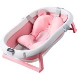 Cadita cu pernuta pentru bebelusi , termometru digital incorporat, pliabila, dop de scurgere, picioare anti-alunecare, design ergonomic, 75 x 45 x 22 cm, roz