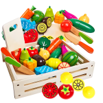 Jucarii Fructe si Legume Magnetice de Taiat, Din Lemn Rezistent, Multicolor, Ideale pentru Dezvoltarea Creativitatii si Functiilor Motorii, Imbunatatesc Interactivitatea Sociala, Joc Educativ si Interactiv pentru Copii